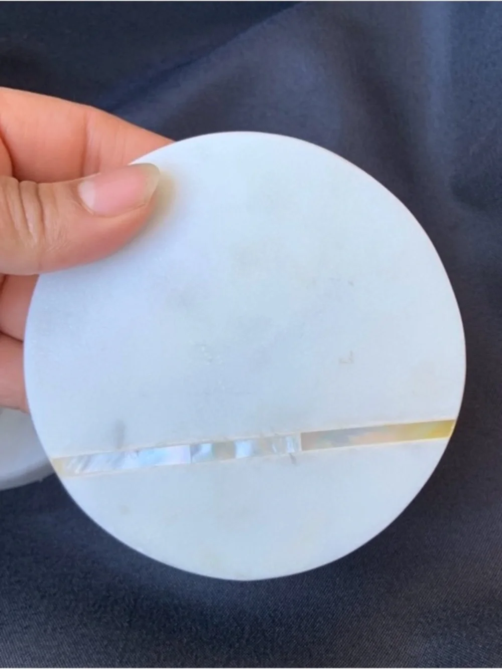 White Marble Round Coasters with Iridescent Inlay - Set of 2